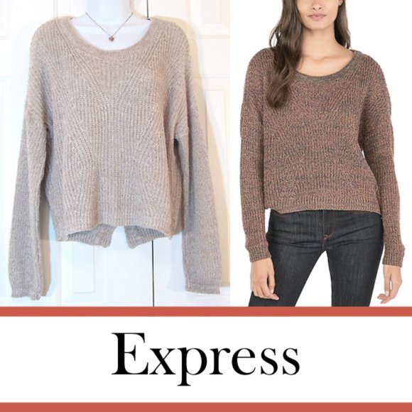 Express | Cable Knit Keyhole Back Pullover Sweater - Picture 1 of 9
